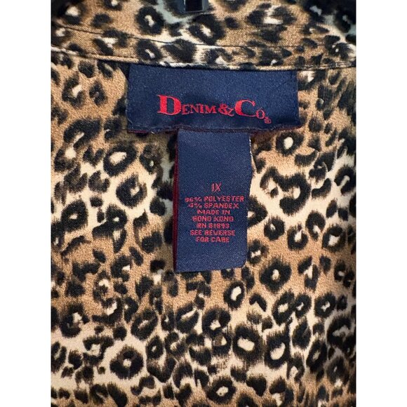 Denim & Co Womens Leopard Animal Print Button Down Shirt Size 1X Soft Stretch - Picture 6 of 7